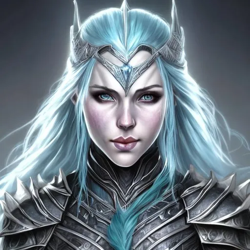 Prompt: blue haired white skinned daedric princess elder scrolls artwork