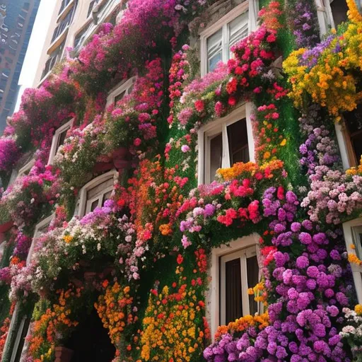 Prompt: city buildings made out of flowers