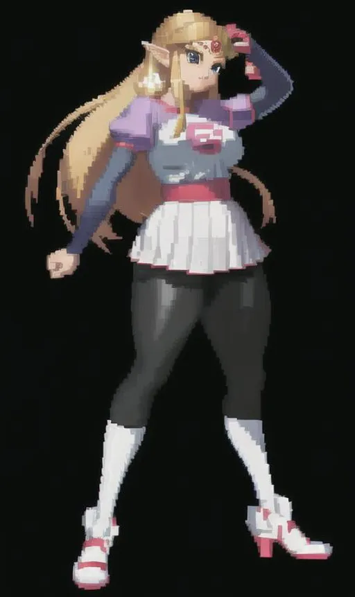 Prompt: princess zelda cute red sport outfit thicc pixel art 