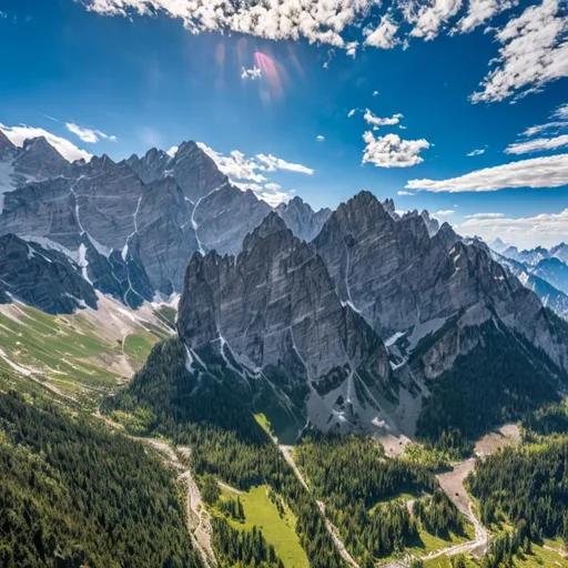 Prompt: 250,0000 feet tall giant handsome bodybuilder in mountain range 