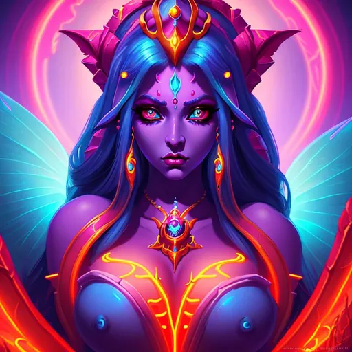 Prompt: queen azshara, beautiful big eyes, world of warcraft, neon colour, digital illustration, high detailed, soft light, high resolution, 64k