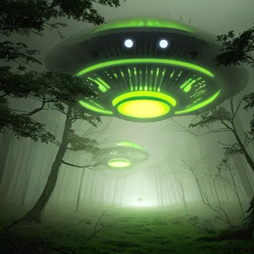 Alien ufo land in fog forest | OpenArt