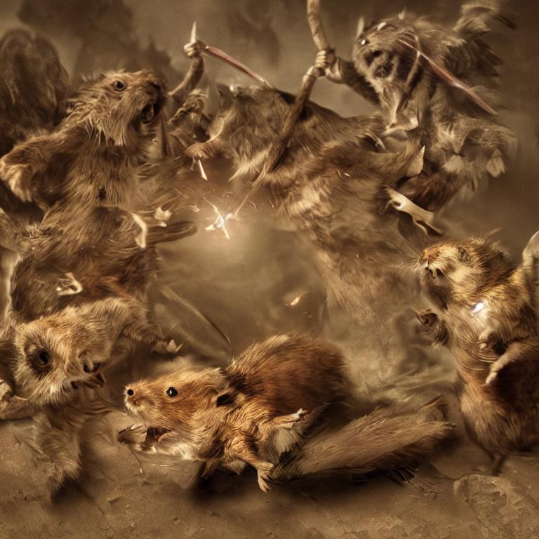 Ninja Gerbils Fighting Against Demons By Leonardo Di 