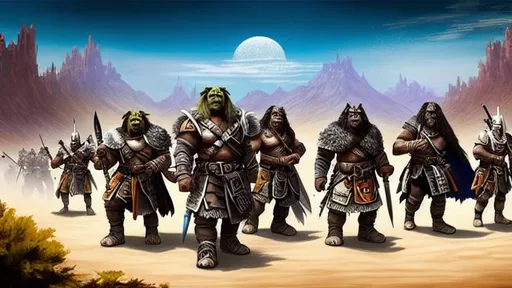 Prompt: Group of Orcs going to war, Desert landscape, Tribe of the Black Suns, Pathfinder, Insanely Detailed, Hyper Detailed, Intricately detailed, Dungeons & Dragons, Fantasy, Wicked Blades, Angry, Tribal