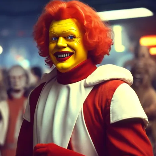 Prompt: Ronald McDonald in Starwars