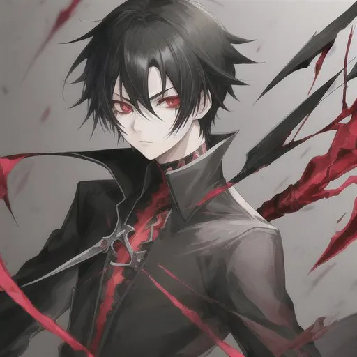 Anime Boy With Black Hair, Red Eyes And A Black Gree... | Openart