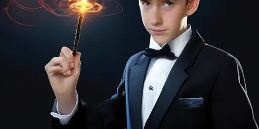 Prompt: 13 year old boy in a tuxedo who uses his magic spell to cast a magic spell on a girl to make her bottom big