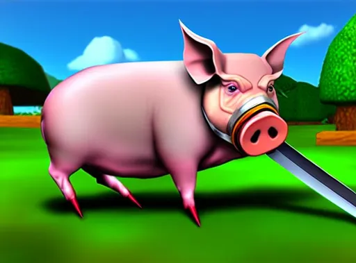 Prompt: pig with sword teck