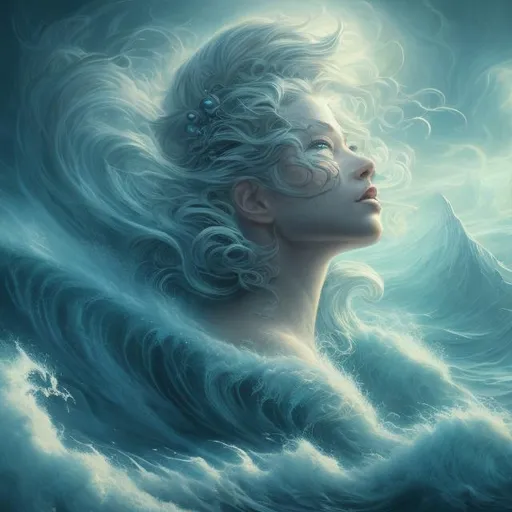 Prompt: Fantasy art, 4k, high definition, ultra detailed, goddess of the sea, storm, crashing waves, shipwreck