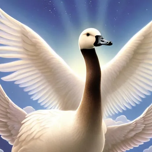 Prompt: Angelic goose with halo and hearts around it