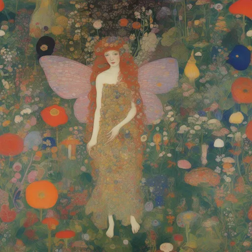 Prompt: Fairy by klimt, Josef Frank, maximalist