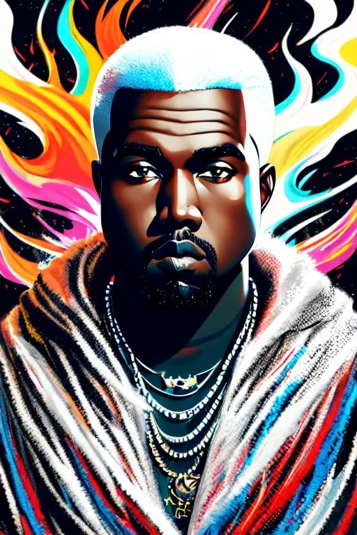 Prompt: colorful contrast ink painting,

Kanye west, detailed face, slashing, dynamic standing pose,

hyperdetailed intricate white pillers 

hyperdetailed intricate ink 
with fire in the air

windy, cinematic lighting,

album cover art, 128K resolution, masterfully crafted, 

hyperdetailed 2D vector concept art picture, vector, illustration, character concept, 2D fantasy concept art style, heroic fantasy art,

Greg Rutkowski, Huang Guangjian, CGSociety, ZBrush Central, Victo Ngai,
