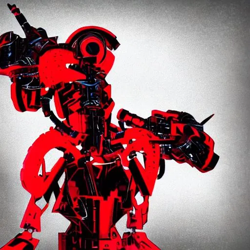 Prompt: black cyberpunk warrior robot fight a red cyberpunk warrior robot