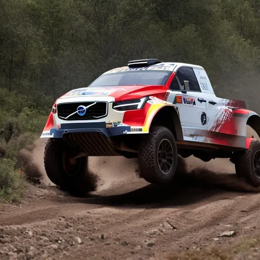 Prompt: modern Volvo pick up truck modified for rally racing, xc-40 style