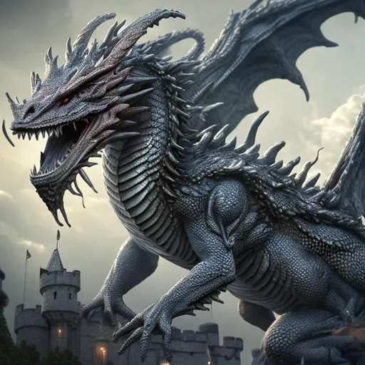 Prompt: Ultra detailed dragon wrapped around a castle