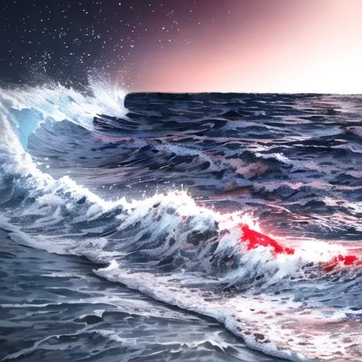 Prompt: blood and waves across the sea. the night blew cold and vigorous air. the star shine bright with envious light. to rid the world from all it's plight.