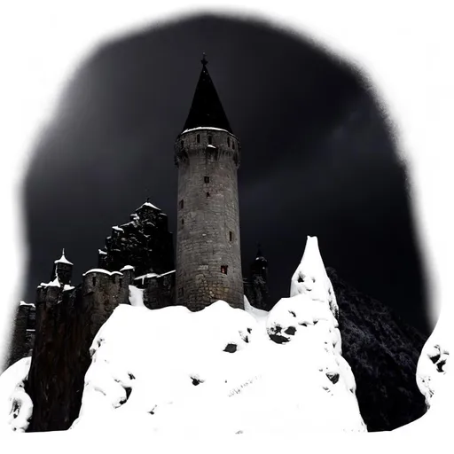 Prompt: black castle in snowy mountains