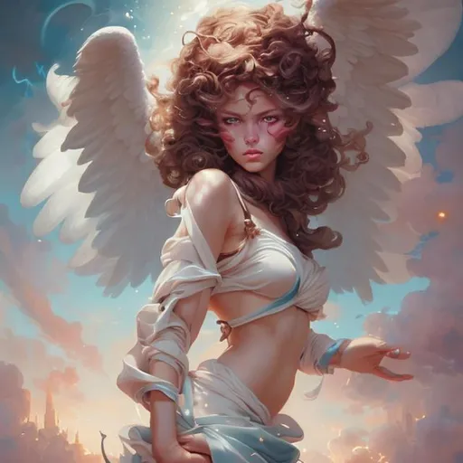 Prompt: she looked stubborn, but she was a beauty. Uniquely, she had blonde hair colour and unique cyan pupils angelic birth from heaven dimension by peter mohrbacher, beautiful face, , cute nose, beautiful unique eyes, beautiful legs, masterpiece, 8K