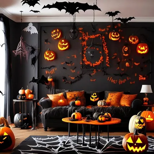 Prompt:  a halloween themed livingroom