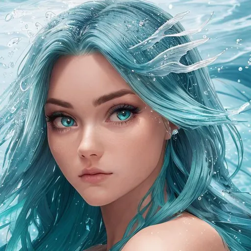 Prompt: mermaid with aqua hair, facial closeup