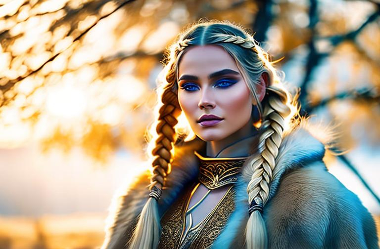 a norse shamanic woman with long blonde braided hair