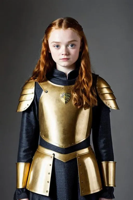 Prompt: Sadie Sink, Knight costume, 