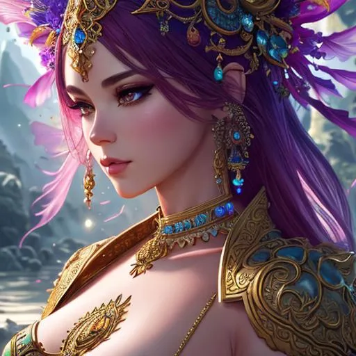 Prompt: illustration art, front, wearing body accessories, wearing no cloths, epic Instagram, artstation, hyperdetailed intricately detailed , unreal engine, fantastical, intricate detail, splash screen, complementary colors, fantasy concept art, 8k, deviantart masterpiece, oil painting, heavy strokes, splash arts