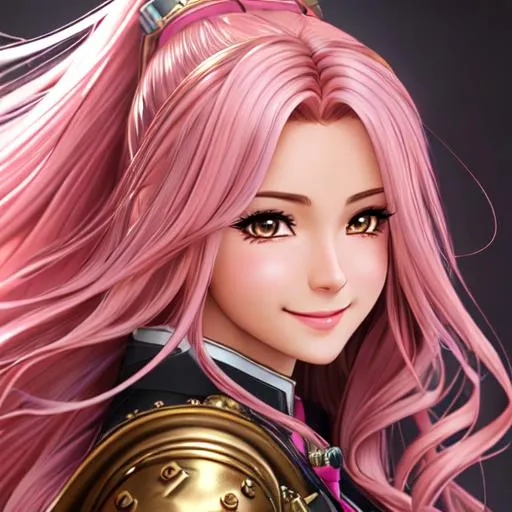 Prompt: extremely realistic, hyperdetailed, extremely long pink wavy hair anime girl, blushing, smiling happily, wears steampunk clothing, toned body, showing abs midriff, highly detailed face, highly detailed eyes, full body, whole body visible, full character visible, soft lighting, high definition, ultra realistic, 2D drawing, 8K, digital art