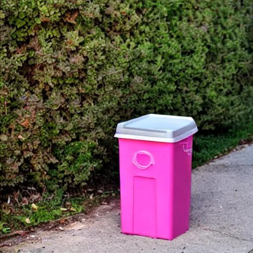 Prompt: pink trash can , trap, 



