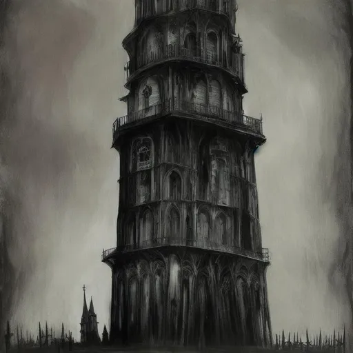 Prompt: tower, dark, creepy, painting