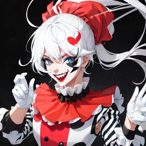 Prompt: A crazy clown dancing with black and white hair