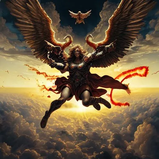 Archangel Michael defeating satan during apocalypse,...