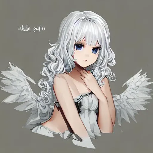 anime angel girl with white hair and blue eyes