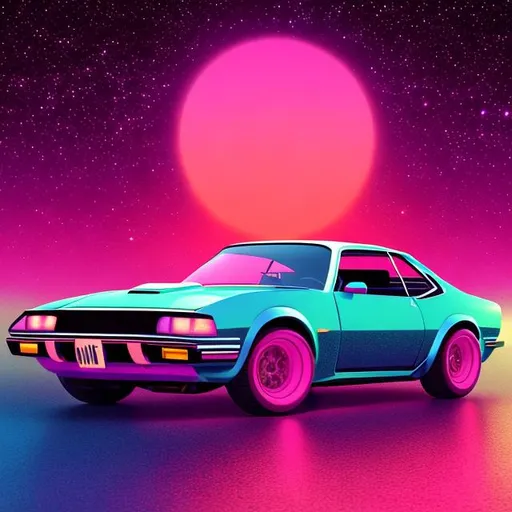 Prompt: retro car scene, miami, retrowave, neon, synthwave, vaporwave, highly detailed, galaxy sky, cosmos