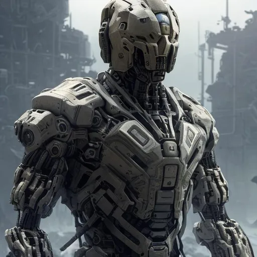 Prompt: concept art by jama jurabaev, imperial military, full body picture of a futuristic humanoid droid soldier with military tactical gear and fully covered with segmented armor, head must have hard angles and be faceless, military, full body picture, complex, detailed, 8K, Full HD, no background.