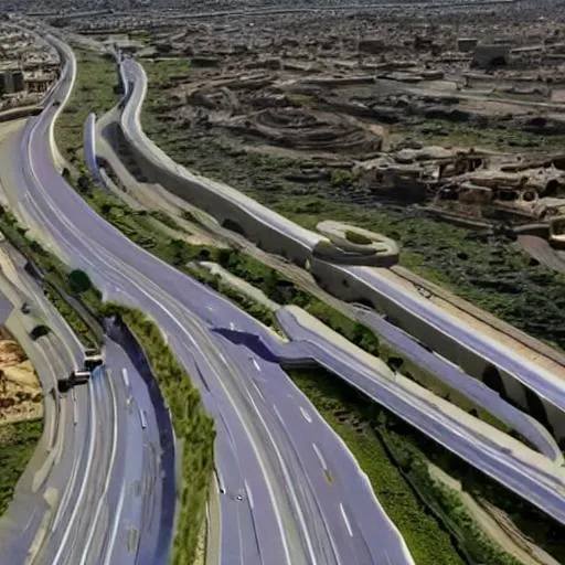 Prompt: an epic cinematic 8K HD movie shot of a Dubai inspired modernised simple African road surrounded by african sculptures