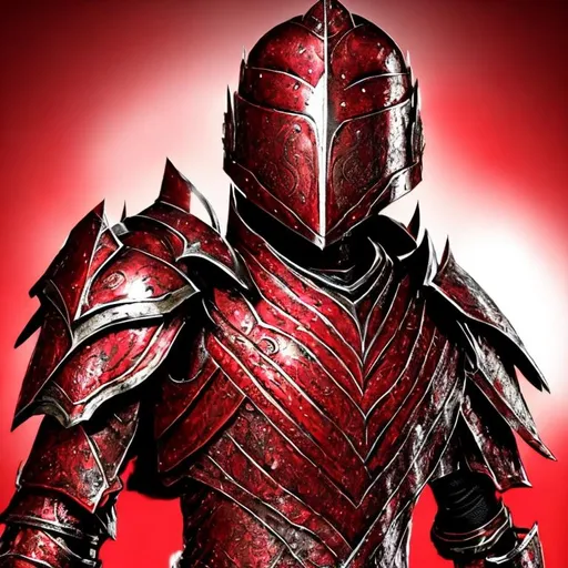 Prompt: Red Armor plate mail ornate Thay Paladin full armor face not visible. Battle stance. Holy energy. Red and silver armor. 