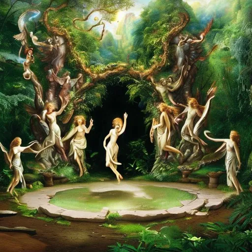 Prompt: An incredible portal in the middle of the Garden of Eden with dancing angels