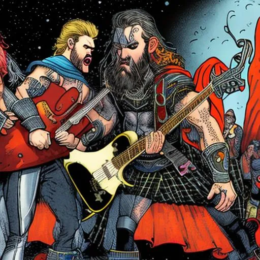 Prompt: Scottish, thor, rock band