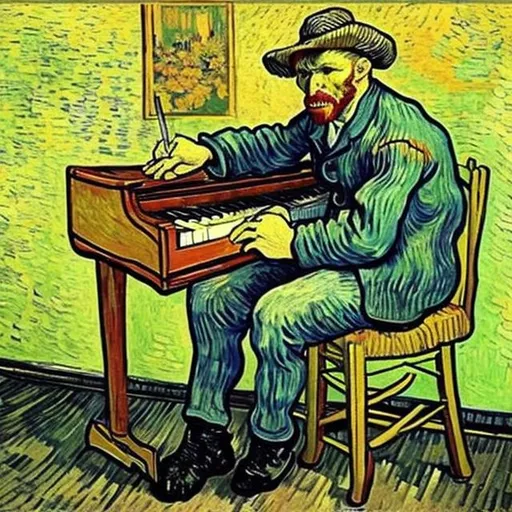 Prompt: Vincent Van Gogh piano guitar drums bass trumpet 
