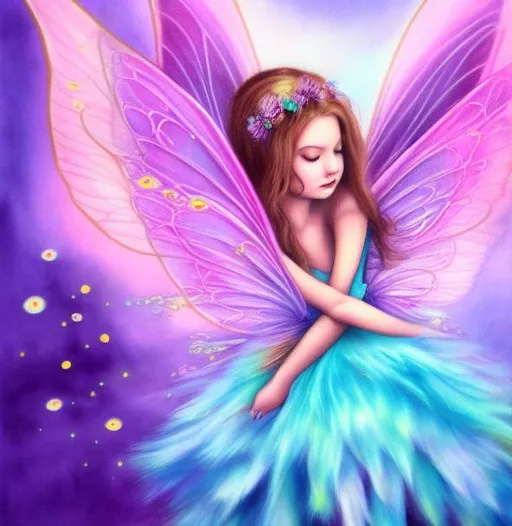 color smash, portrait of a cute fairy, flying, pinks... | OpenArt