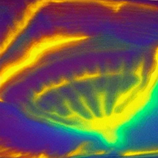 Prompt: Alien ufo emitting Color waves