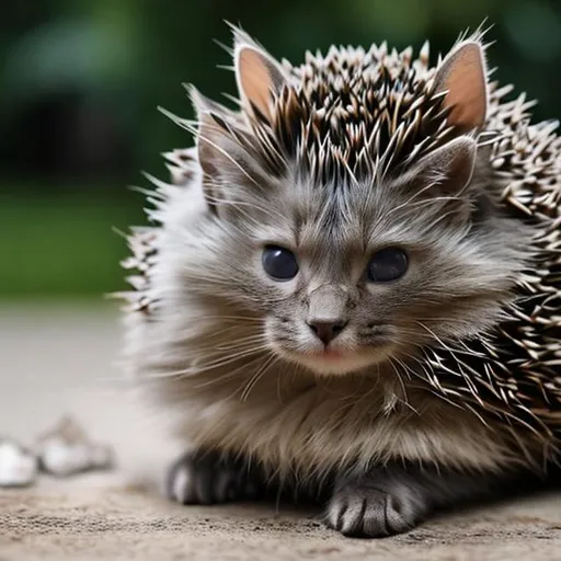 Prompt: A cat and hedgehog hybrid 