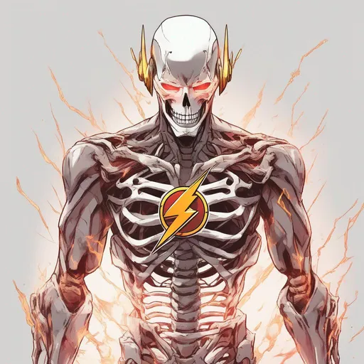 Prompt: The Flash with a skeleton body and head anime artstyle