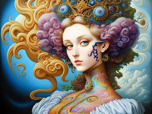 Prompt: an airbrush painting by John Byrne, deviantart, psychedelic art, airbrush art, detailed painting, pre-raphaelite, 3d render, rococo art