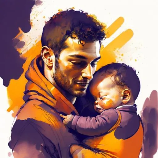 Prompt: the dream of having a baby, use only warm colors.