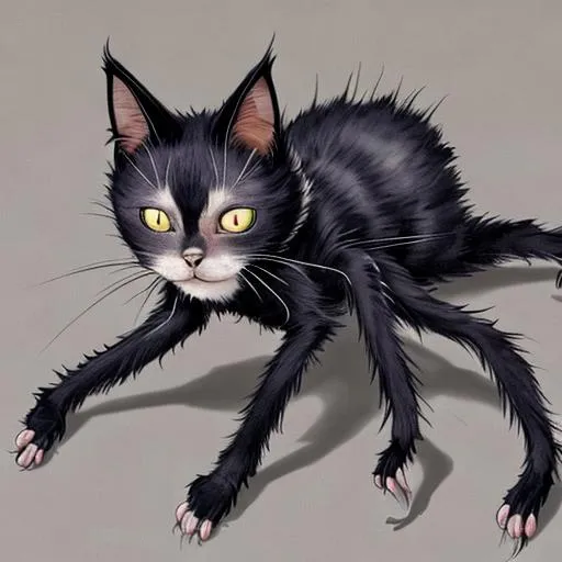 Prompt: A cursed hybrid between a cat and a spider