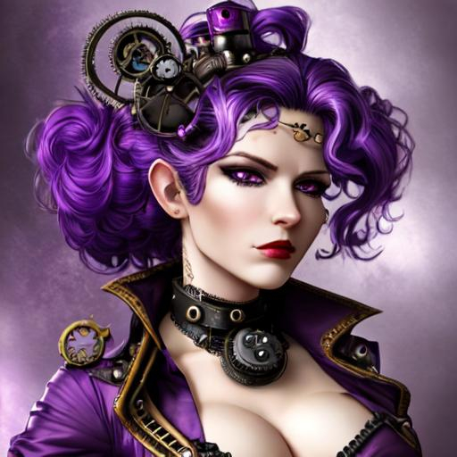 A Steampunk Woman Purple Hair Closeup Openart 2836