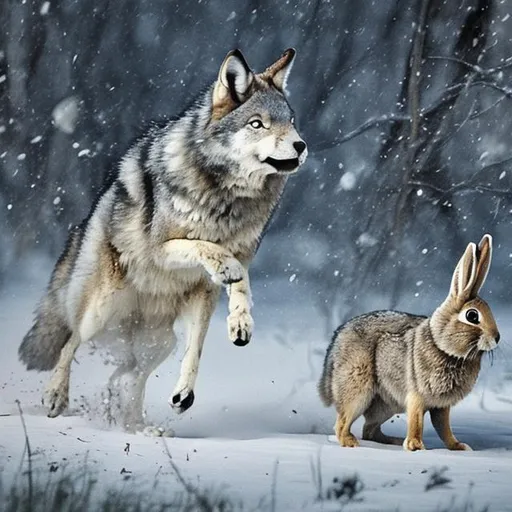 wolf chasing rabbit