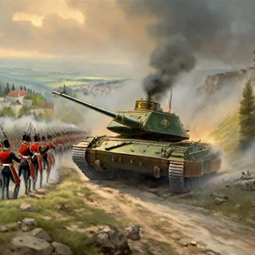 Prompt: Napoleonic War, Hill, Painting Art, main battle tank, Austria Hungary army